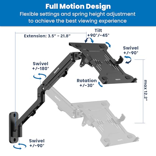 Image of Mount-It! Ergonomic Laptop Arm for Wall or Pole Mounting, Full Motion Adjustments, Versatile Design, Easy Installation