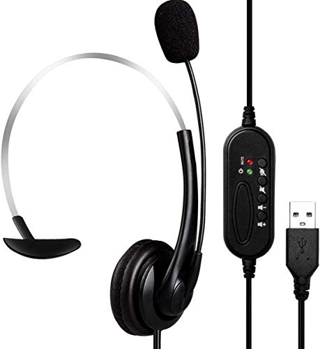 Eadidi Auriculares USB para Ordenador, con micrfono de cancelacin de Ruido, con Control de Volumen para Oficina, videollamada, porttil y Skype (Black)