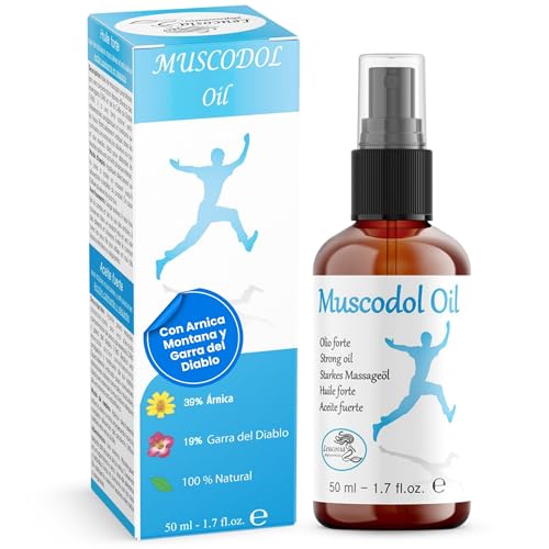 Muscodol Aceites Esenciales Corporal y Aceite de Masaje Relajante 50ml Natural 100% con Arnica Montana y Aceite de Hiperico, Alivio Rápido Para Trastornos Muscular Vegano