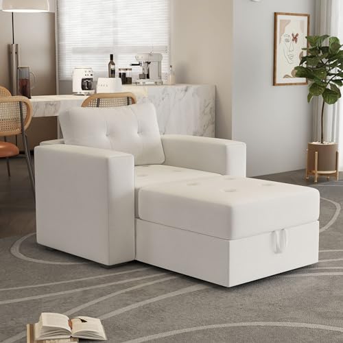 Image of QHITTY Single Side Armrest for Sectional Modular Couch, 1 Piece Armrest /Backrest Module for Modular Couch Sectional Sofa, Beige White