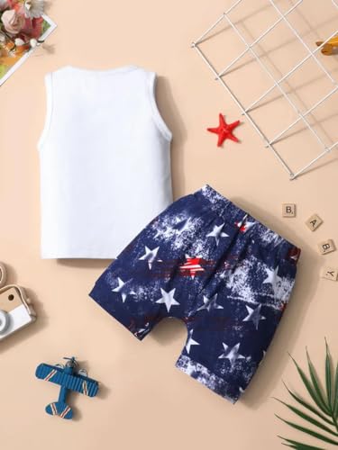 Image of Toddler Boys 4th of July Outfits American Flag Tank Tops Patriotic Shirts Tees Star Shorts 2Pcs Clothes Set