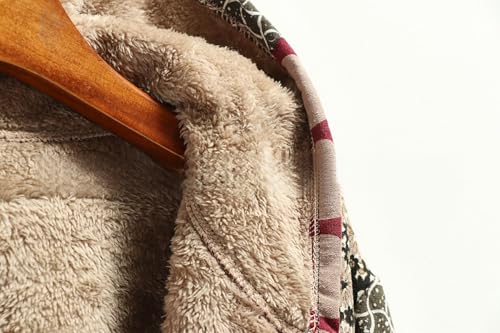 Akivide Women's Winter Ethnic Style Patchwork Sherpa Fleece Lined Hooded Jacket Plus Size Fluffy Warm Outwear with Pockets4