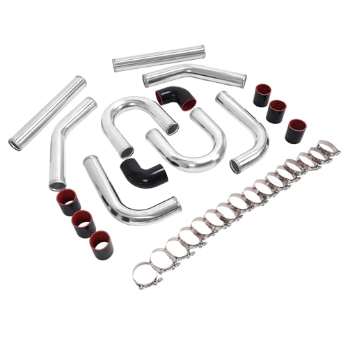 ALMULOO 2.5 8Pcs Universal Aluminum Turbo Intercooler Piping Kit w/U Pipe Black Silicone Couplers & Stainless Steel T-Bolt Clamps Polished Silver Aluminum Pipe Set