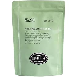Steven Smith Teamaker, Pineapple Green Iced Tea,10 One Quart Sachets | Full Leaf Green Iced Tea, Caffeinated, Refreshing, Sugar Free, Sustainably Grown, Plant Based Sachets, Microplastic-Free