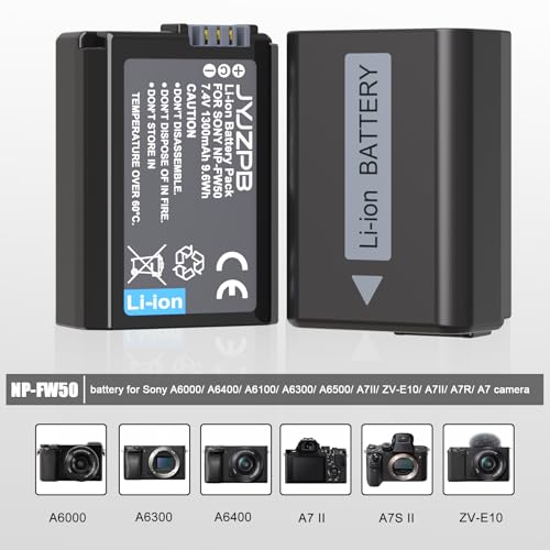 Image of 2 Packs A6400 NP-FW50 Battery and Charger with Built in Cable for Sony | LCD Charger Compatible for Sony Alpha A6000 A6100 ZV-E10 A7II A5100 A6500 A6300 A7 A7RII A7SII A7S A7S2 A7R A7R2 Cameras