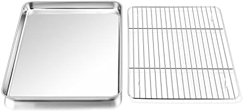 P&P CHEF 12.5 Inch Baking Sheet Pan with Rack Set, Stainless Steel Cookie Sheet Pan Tray with Cooling Rack for Oven Use, Cooking Roasting, Non Toxic & Dishwasher Safe, Heavy Duty - Thumbnail 2