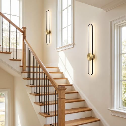 Image of JAYMP Modern Wall Sconce 4000K Dimmable LED Wall Light Fixture, Hardwired Wall Lamp for Living Room, Dining Room, Bedroom, Hallway, Lobby, Entryway, 1 Pack (Brushed Black, H90cm /35.4inch)