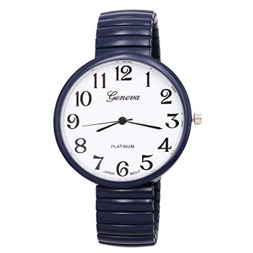 Montre Genève femme bracelet élastique sans fermoir grand cadran bleu marine