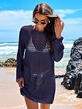 ANRABESS Women Swimsuit Crochet Swim Cover Up 2026 Summer Bathing Suit Swimwear Mesh Knit Beach Dress Vacation Outfits Navy Blue Medium