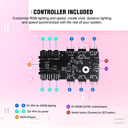 Vetroo Al600 Pink Mid-Tower Atx Pc Case, Pre-Installed 3X120Mm Argb Fans, 3X120Mm Regular Fans, Top 360Mm Radiator Support High-Airflow Computer Gaming Case With Controller Hub #TOP7