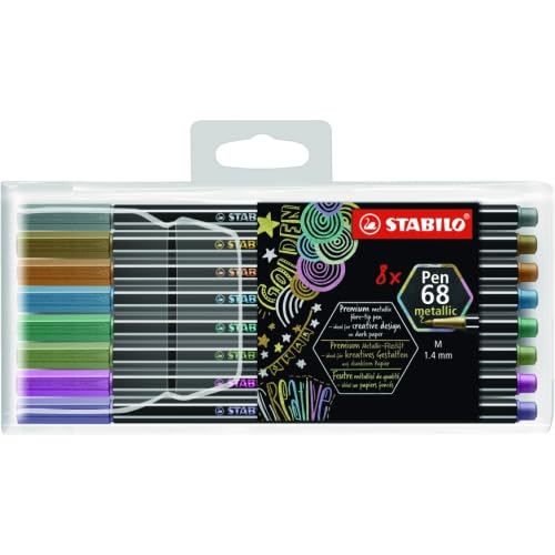 Lot de 10 Etui de 8 feutres Pen 68, pointe M, couleurs metallic assorties (8)