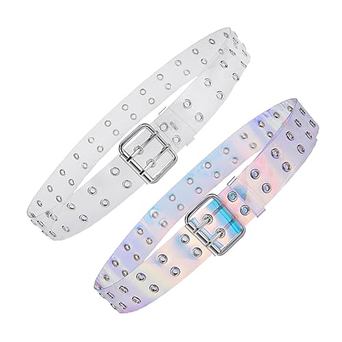 VALICLUD 2pcs Stylish Double Grommet Leather Belt Colorful Air Hole Belt for Men and Women for Jeans and Casual Wear