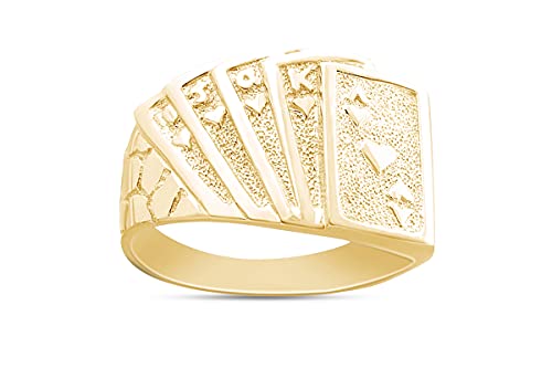 AFFY Mens Jewelry Royal Flush Of Hearts Poker Nugget Band Ring In 14k Gold Plated 925 Sterling Silver2