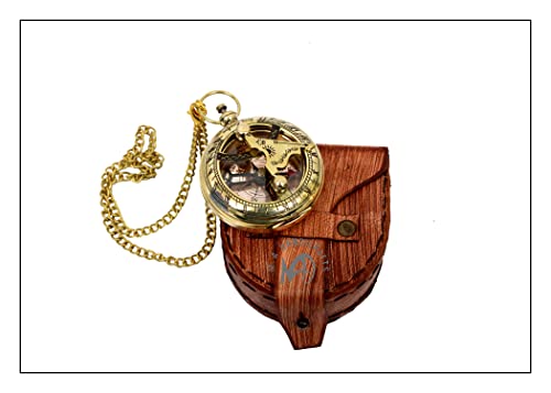 Vintage Brass Working Sundial Pocket Compass - Nautical Push-Button Navigation Tool for Collectors and Outdoor Enthusiasts