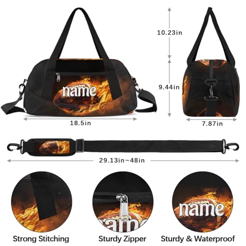 Abstract Burning American Football Custom Name Kids Duffle Bag for Boys, Personalized Sports Gym Duffel Lightweight Water Resistant Foldable Sports Gym Bag Weekender Overnight Sleepover Carry On Bag3