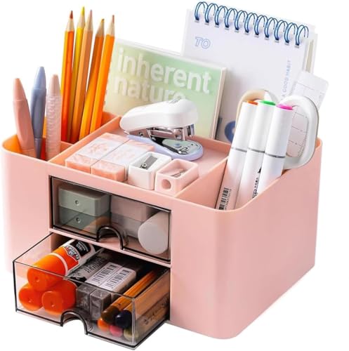 YverLand Porta lapices para escritorio con diseño infantil – ideal para material de escritório y organizador rotuladores, perfecto para escritorio accesorios y material escolar y papeleria (Rosa)