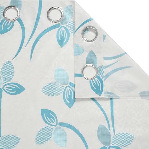 Image of Polyester Feather Printed Curtains 5 Feet Long for Window & Door, Living Room, Bedroom | Eyelet | Parda | Aqua Blue, 1 Piece