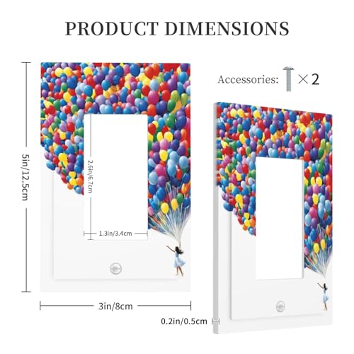 Decorative Outlet Covers Girl Holding Colorful Balloons 1 Gang Single Decora GFCI Device Light Switch Covers Plate 1 Rocker Wall Plate Jumbo Faceplate for Country Bedroom Home Decor
