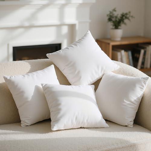 Phantoscope 100% Virgin Fiber Pillow Inserts Premium Microfine Fiber Square Hypoallergenic Throw Pillow Inserts for Bedroom Study Chair 20x20 inches Pack of 4