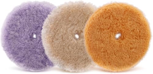 SPTA Wool Buffing Polishing Pads 3Pcs 5 (125mm) Coarse Medium Cutting Car Wool Polishing Pads Premium 100% Wool Cutting Pad with Hook and Loop for Car Polisher Car Polishing and Buffing -WPMIXS5