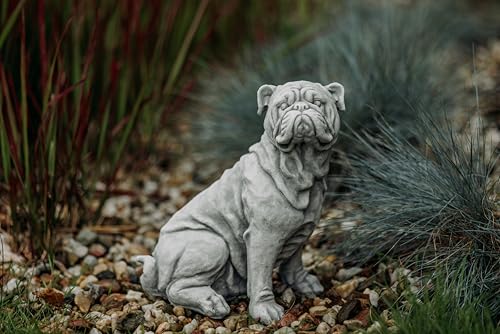 gartendekoparadies.de Englische Bulldogge, Steinfigur, H. 32 cm, 10 kg, Grau, frostsicher aus Steinguss für Außenbereich