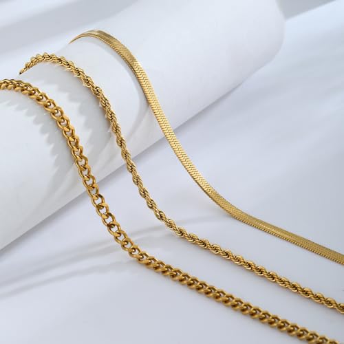 Image of Gold Anklets for Women Waterproof 14k Gold Plated Cuban Link Anklets Non Tarnish Rope Herringbone Ankle Chain Summer Beach Jewelry Gifts for Women