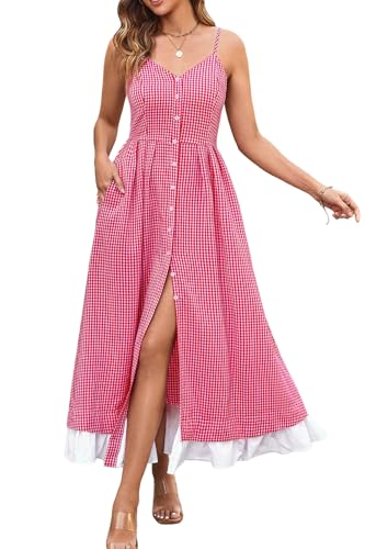 image for Angashion Women's Dresses-Summer Floral Bohemian Spaghetti Strap Butto