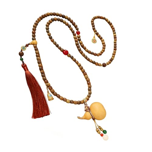 Collier de perles de verre de gourde fabriqué à la main, sautoir long bois de santal