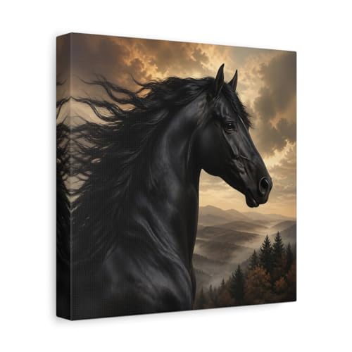 Tableau Cheval Noir et Or pour Salon Moderne au-dessus du Canapé