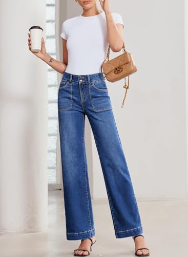 SIDEFEEL Women's High Waisted Straight Leg Jeans Stretchy Tummy Control Wide Leg Denim Pants Fall Outfits - Image 6