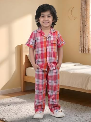 Image of POLKA TOTS 100% Pure Cotton Half Sleeve Night Suit for Kids, Girls & Boys | Cotton Pyjama Set | Unisex Night Dress for Children | Night Suit for Girls |Sleepwear for Kids | Winter Night Dress for Boys
