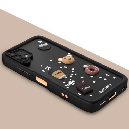 Image of Bintage Cute Fun Taddy Cartoon 3D Ball Bear Milk Donut Coffee Cup Silicon Case Full Body & Camera Protection Back Cover Compatible for Samsung Galaxy A23 5G - Black