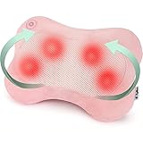 Zyllion Shiatsu Back and Neck Massager with Heat - 3D Electric Kneading Deep Tissue Massage Pillow for Muscle Pain Relief, Pink, ZMA-13