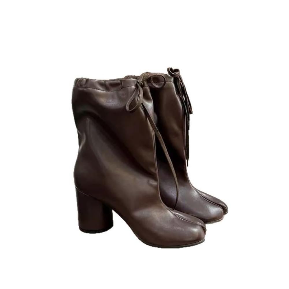 Tabi Shoes Heeled Boots Split Toe Slip On Chunky Women Non Slip Breathable Booties Cute Emo Y2K Kawaii