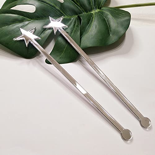 20PCS Star Drink Stirrers, Acrylic Cocktail Stirrers, Drink Stirrers, Laser Cut Wedding Decor Drink Stirrers Swizzle Sticks (Silver Mirror)