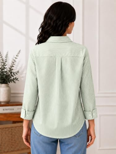 Image of Cotton Striped Shirt for Women with Long Sleeves, Ultra-Soft Cotton Blend, Regular Fit Womens Stylish Casual Shirt, Formal, Party, Beach, Summer Wear