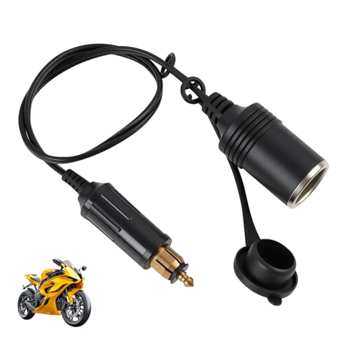 Adaptateur DIN vers Allume-Cigare 12V/24V, 45cm Câble avec Prise Femelle Allume-Cigare et Couvercle Étanche, Rallonge Allume-Cigare 12V pour Moto, Camion et...
