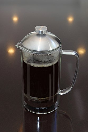 Sonpuro French Coffee Press 34Oz (8Cup)-Double Wall Insulated Borosilicate Glass Premium Coffee Press & Tea Maker- Microwave Safe Carafe- Enhanced Filtration For Easy Brewing And Original Taste #TOP5