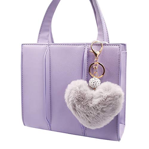 Image of Women's Heart Faux Fur Pom Pom Key Chains Bag Accessory Puffball Keyring Backpack Charms for Girls