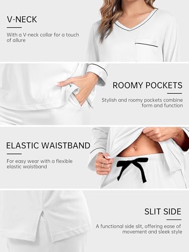 Image of COLORFULLEAF 100% Cotton Pajama Set for Women Long Sleeve Sleepwear with Pants Soft Comfy Two-Piece Pjs with Pockets