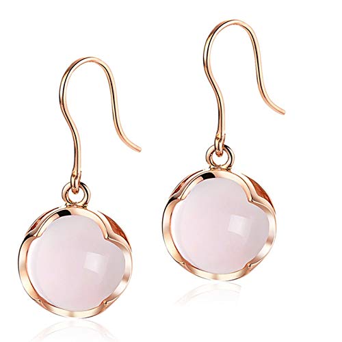 Daesar 18K Rose Gold Earrings Dangle Wedding 7.6Ct Pink Rose Quartz Round Shape Dangle Earrings Women Rose Gold #TOP13