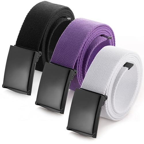 Image of Mile High Life Cut To Fit Canvas Web Belt Size Up to 52 inch with Flip-Top Solid Black Military Buckle