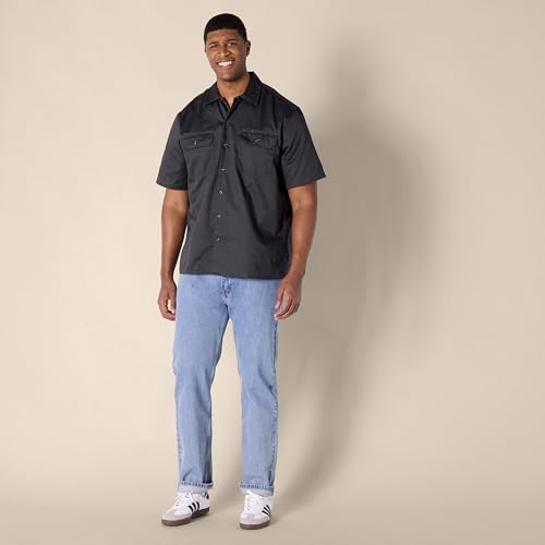 Amazon Essentials Herren Fleckenresistentes und knitterfestes Arbeitshemd mit kurzen Ärmeln, Grau, XXL