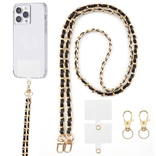 BORISCA Chaine Telephone Portable, Chaine de Telephone avec 2 Patchs de Rechange + 2 Fermoirs de Remplacement Laniere Telephone Cuir Pu Cordon TéLéphone...