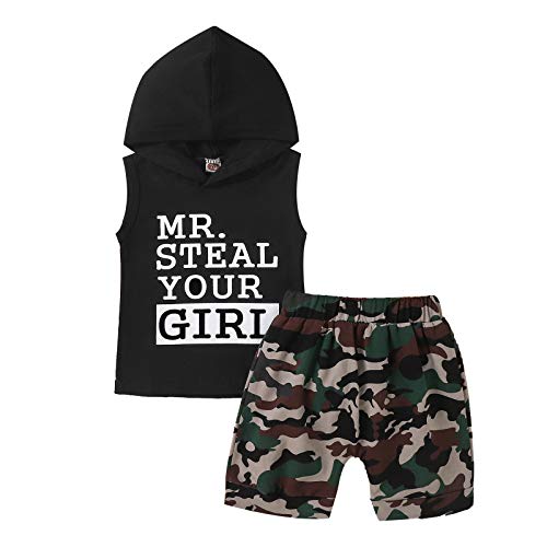 Toddler Infant Baby Boy Summer Outfits Cartoon Sleeveless Hoodies Sweartshirt Jogger Shorts Clothes Set (Mr+Black, 3-4T)