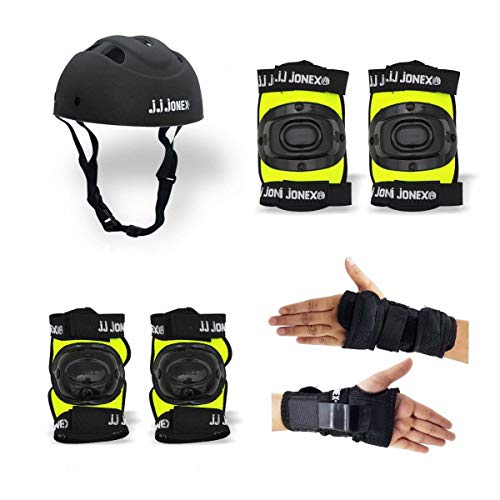Image of JJ JONEX Protective Set Skating and Cycling for Age 4 to 7 Years Skating Guard Combo (Small, Black /Green) (MYC)