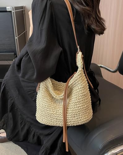 Bolso tote de paja para mujer, capacidad grande miniatura 3