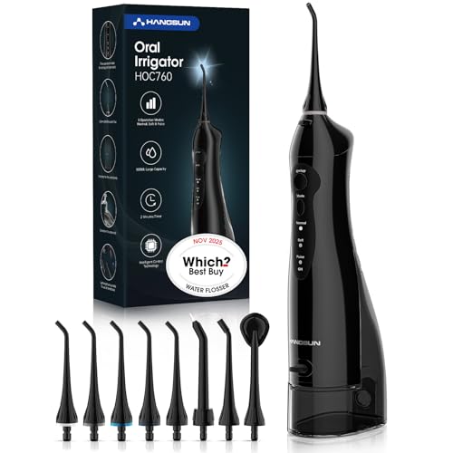 Hangsun Water Flossers for Teeth Cordless Rechargeable Dental Oral Irrigator Water Jet for Teeth Braces Care with 8 Jet Tips for Travel and Home Use (Black)
