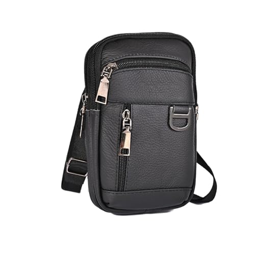 Men's Messenger Bag Cowhide Leather Mobile Shoulder Small Travel Waist Multi-Pockets Male Chest Bag(Style 4)