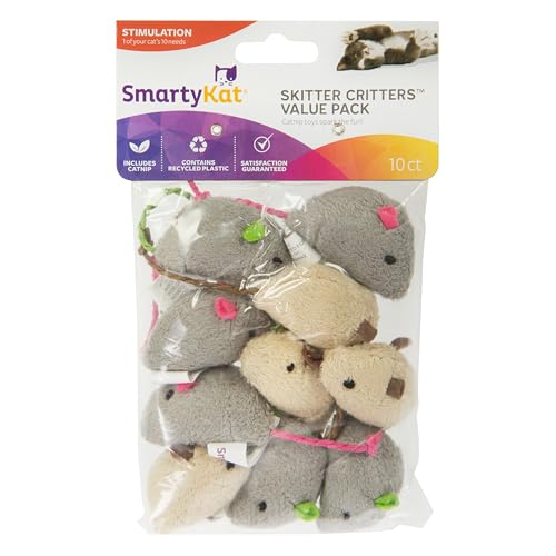 SmartyKat Skitter Critters Value Pack Catnip Cat Toys - Gray/Cream,